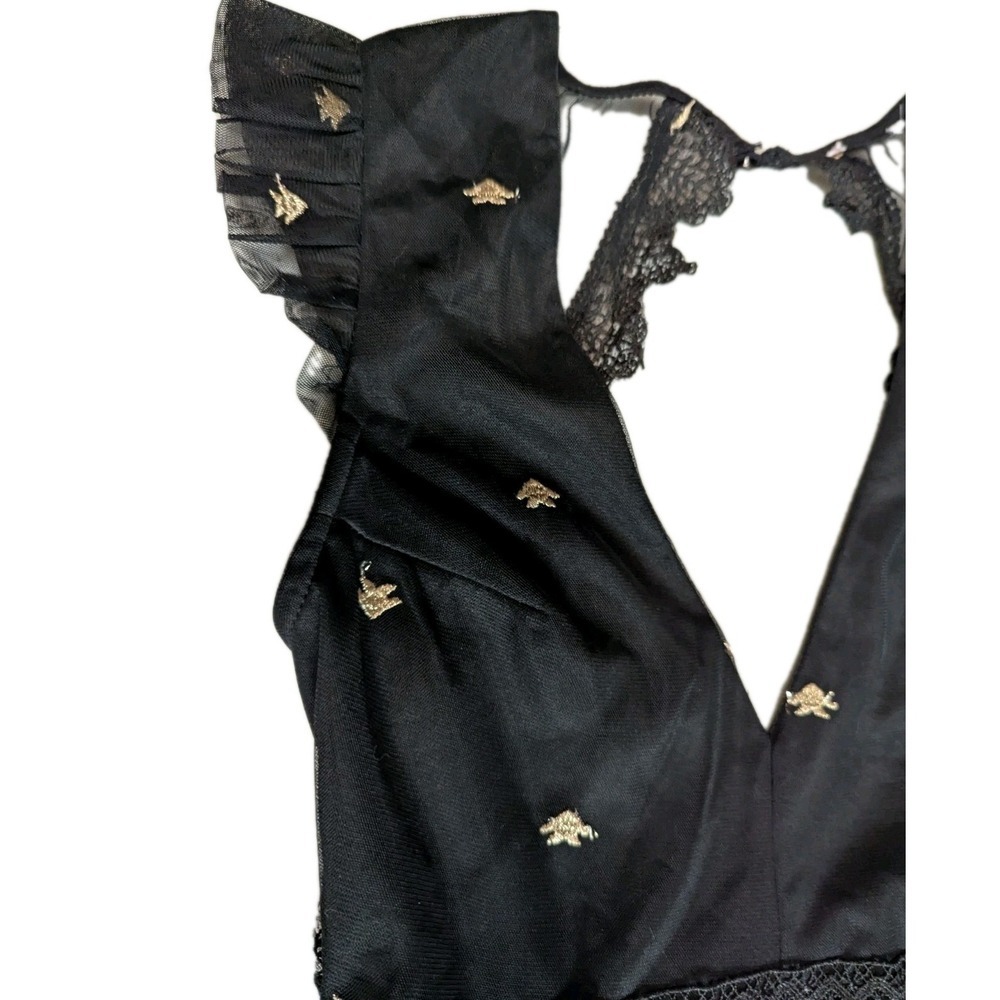Romantic Black Embroidered Bee Mesh Maxi Dress | Ethereal Dark Cottagecore - Picture 13 of 16